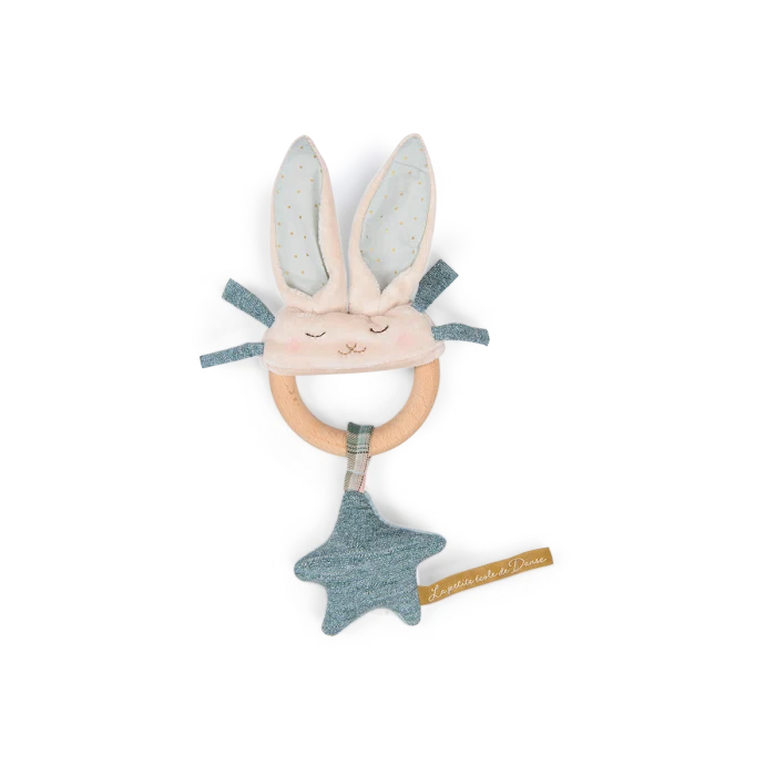 Ecole De Danse Blue Rabbit Wooden Ring Rattle By Moulin Roty