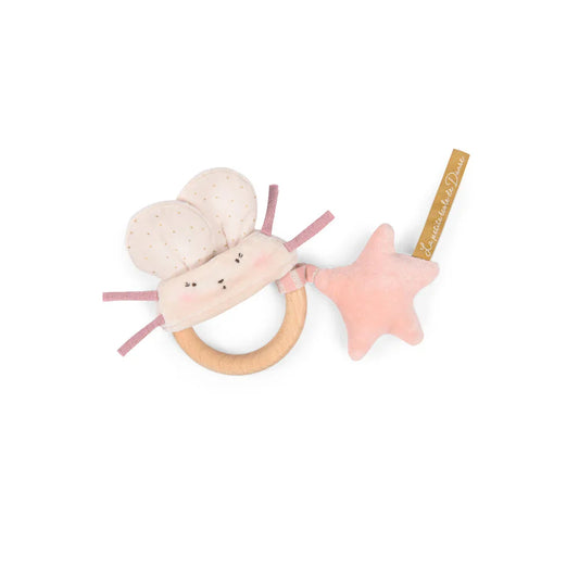  Ecole De Danse Pink Mouse Wooden Ring Rattle By Moulin Roty