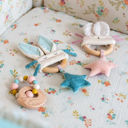  Ecole De Danse Blue Rabbit Wooden Ring Rattle By Moulin Roty