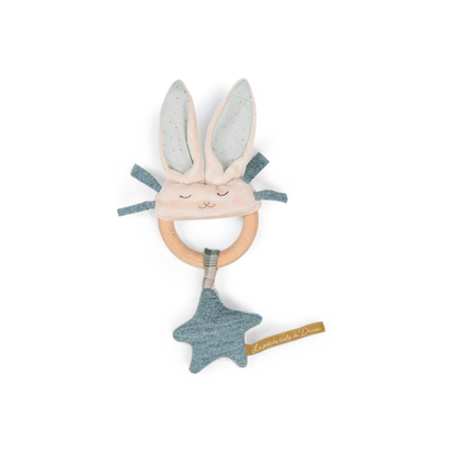  Ecole De Danse Blue Rabbit Wooden Ring Rattle By Moulin Roty